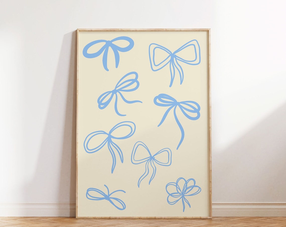 Blue Bow Collage Coquette Aesthetic Trendy Girls Room Poster