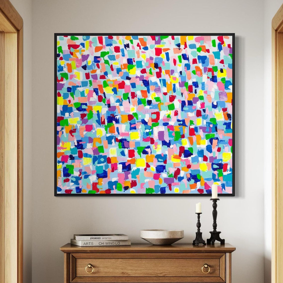 Rainbow Confetti Brushstroke Abstract Poster Colorful Mosaic