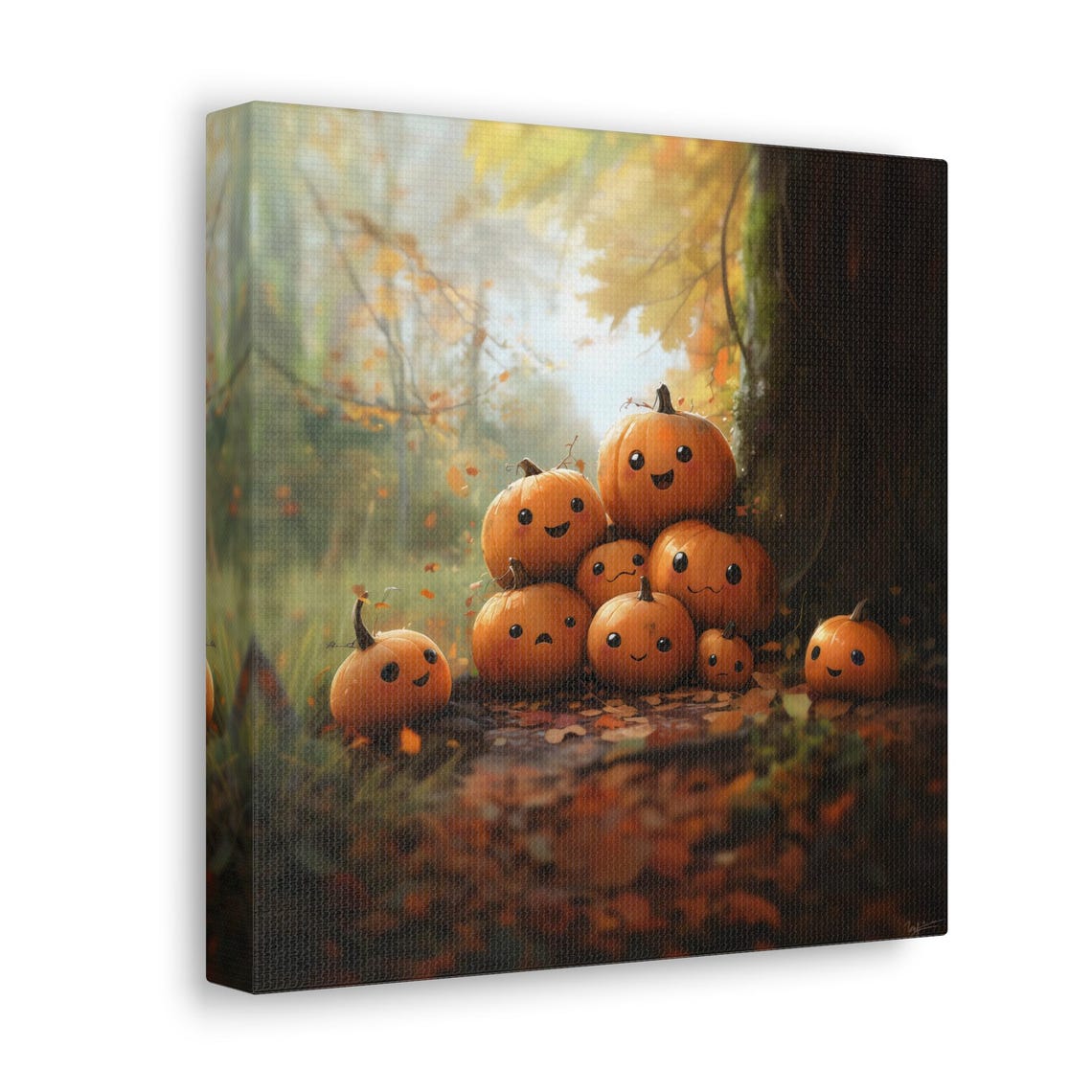 Happy Smiling Pumpkins Forest Group Cute Halloween Fall Poster - Image 3