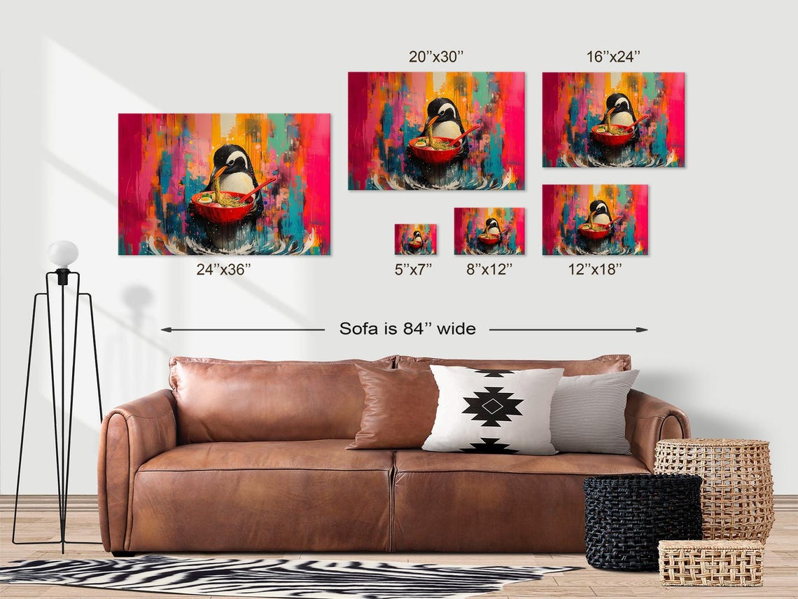 Maximalist Eclectic Ramen Penguin Print Bold Altered Animal Portrait Fantasy Fun Colorful Renaissance Rustic Art - Image 3