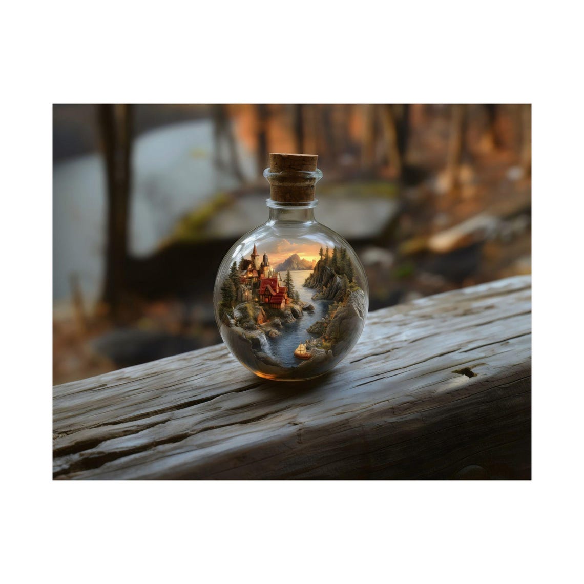 Tiny Seaside Town In A Glass Bottle Surreal Fantasy Wall Art - Image 3