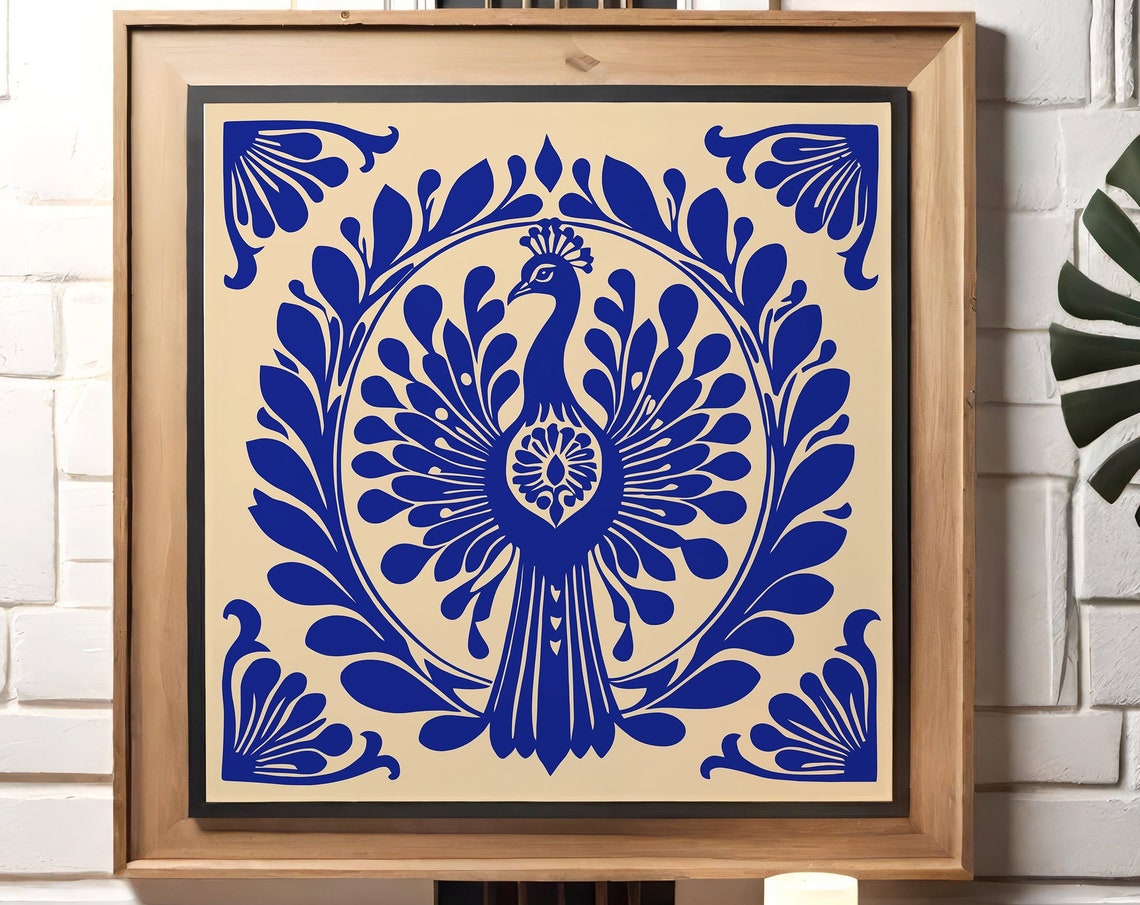 Blue Peacock Mandala Tile Pattern Ornamental Bird Art Poster - Image 6