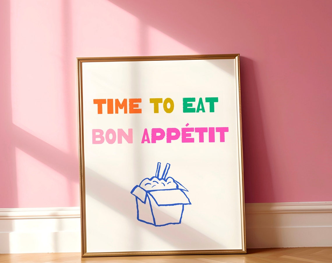 Time To Eat Bon Appetit Colorful Kitchen Typography Art Poster