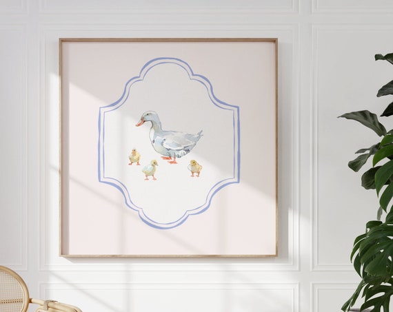 Ducky Square Print Instant Wall Art Trendy Decor Kitchen Living Room Art Blue Thin Line Nursery Art