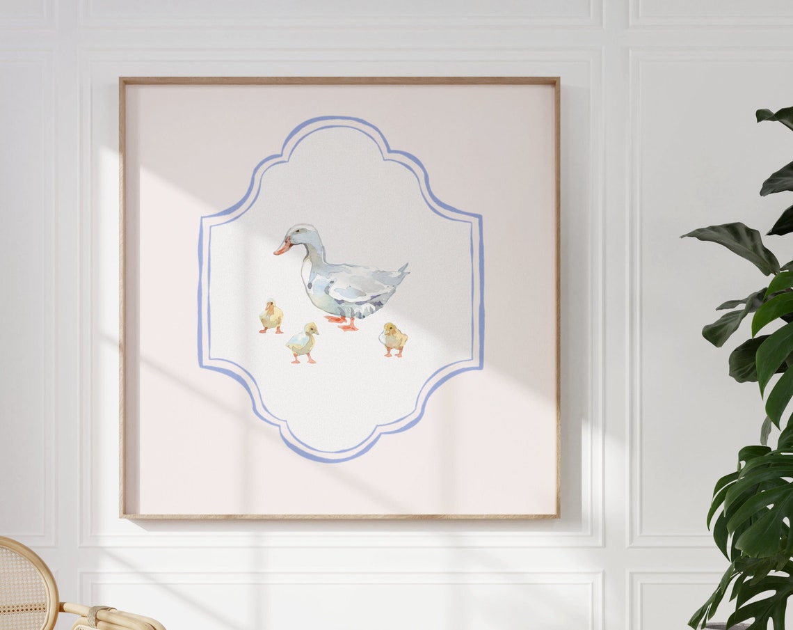 Ducky Square Print Instant Wall Art Trendy Decor Kitchen Living Room Art Blue Thin Line Nursery Art