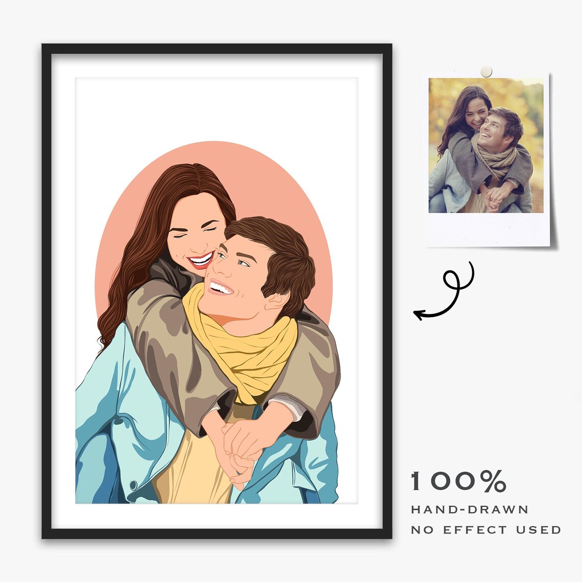 Custom Family Portrait Illustration Coral Background Modern Faceless Poster - Image 3