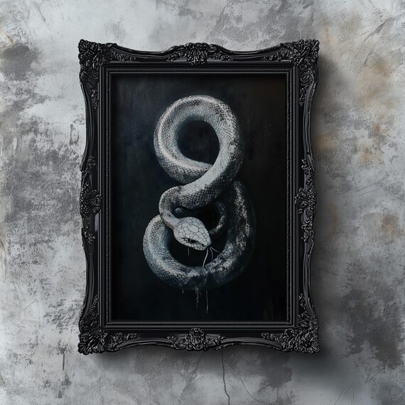Vintage White Snake Dark Gothic Halloween Snake Oil Painting Poster