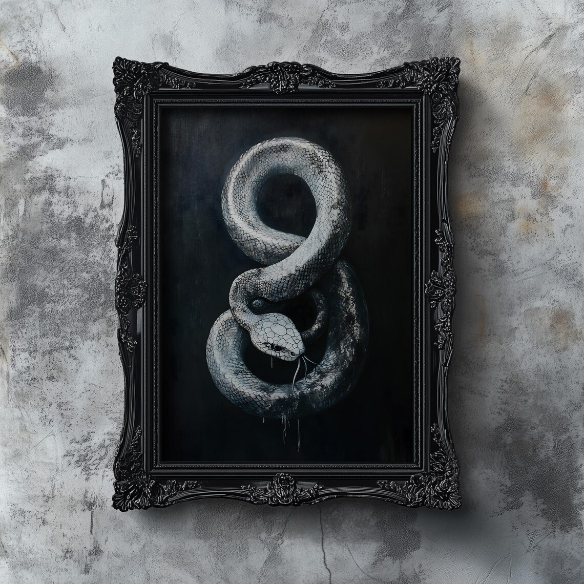Vintage White Snake Dark Gothic Halloween Snake Oil Painting Poster