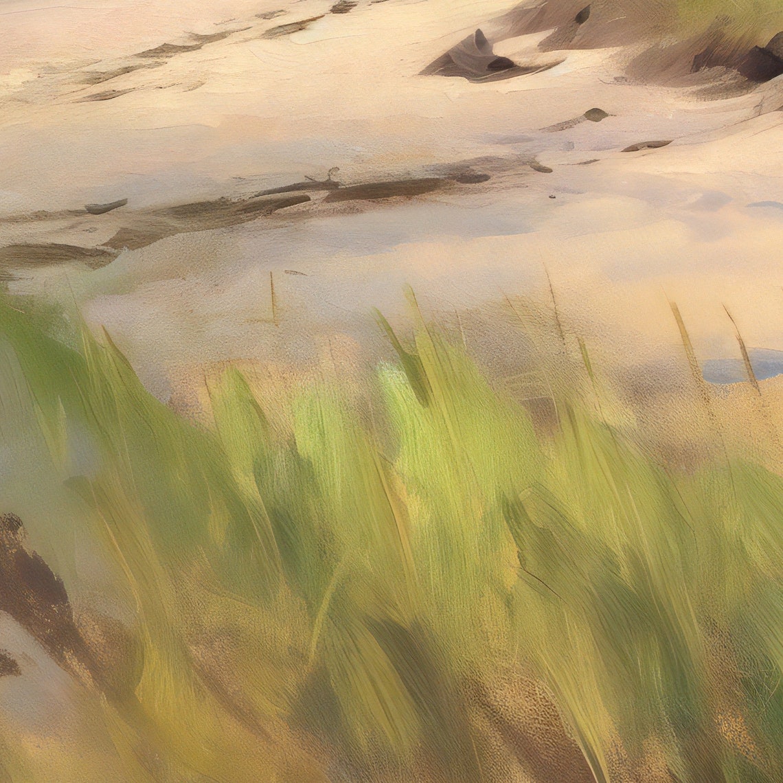 Moody Sandy Beach Dunes Vintage Coastal Seascape Painting Poster - Image 3