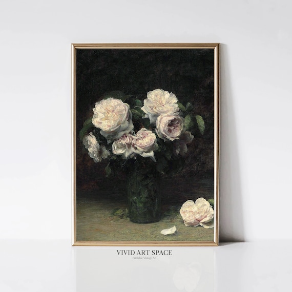 Roses In A Glass Vintage Floral Art Print