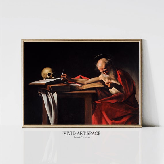 Saint Jerome Writing Caravaggio Baroque Classical Painting Classic Art Print Dark Academia Printable Wall Art