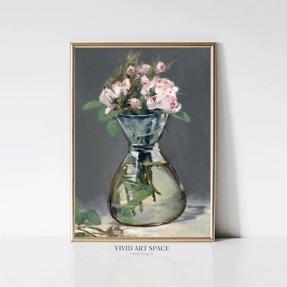 Edouard Manet Moss Roses in Glass Vase Impressionist Floral Print