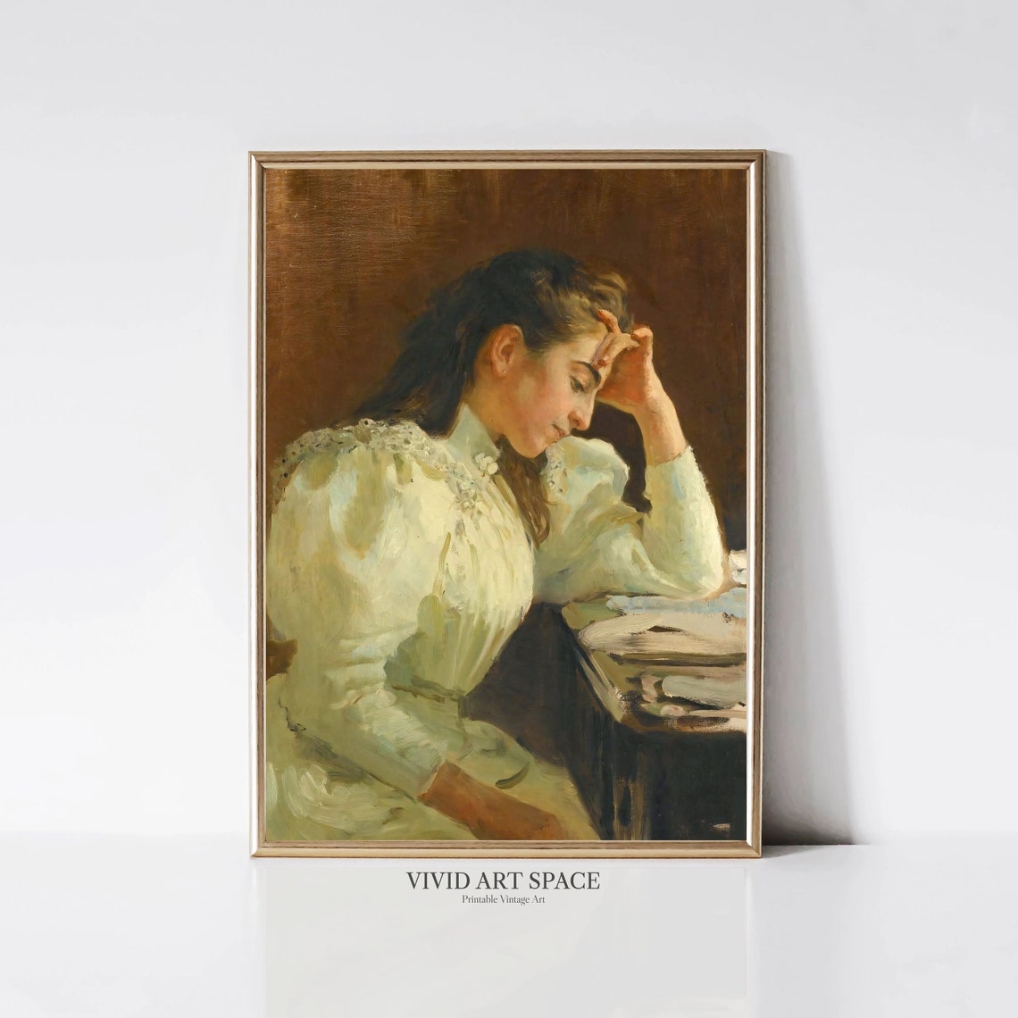 Neapolitan Woman Reading Book Quiet Vintage Portrait Art Print - Image 3