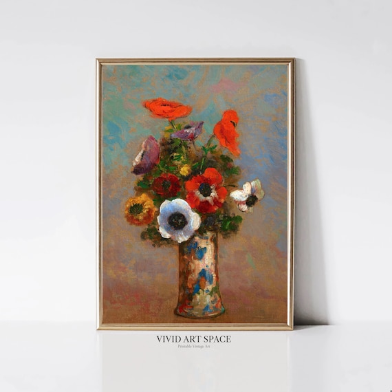 Still Life With Anemones Vintage Floral Art Print