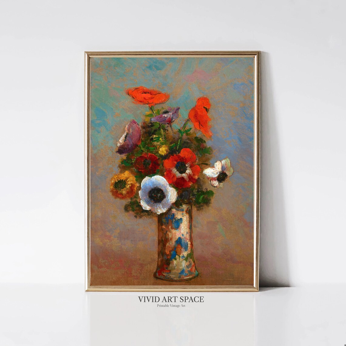 Still Life With Anemones Vintage Floral Art Print