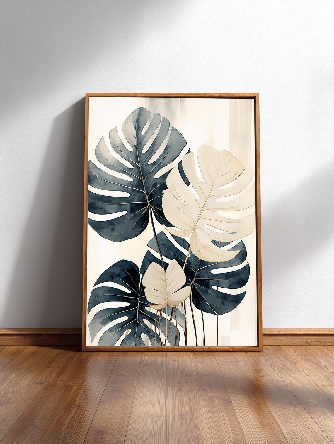 Variegated Monstera Japandi Print Indigo Leaf Minimal Botanical
