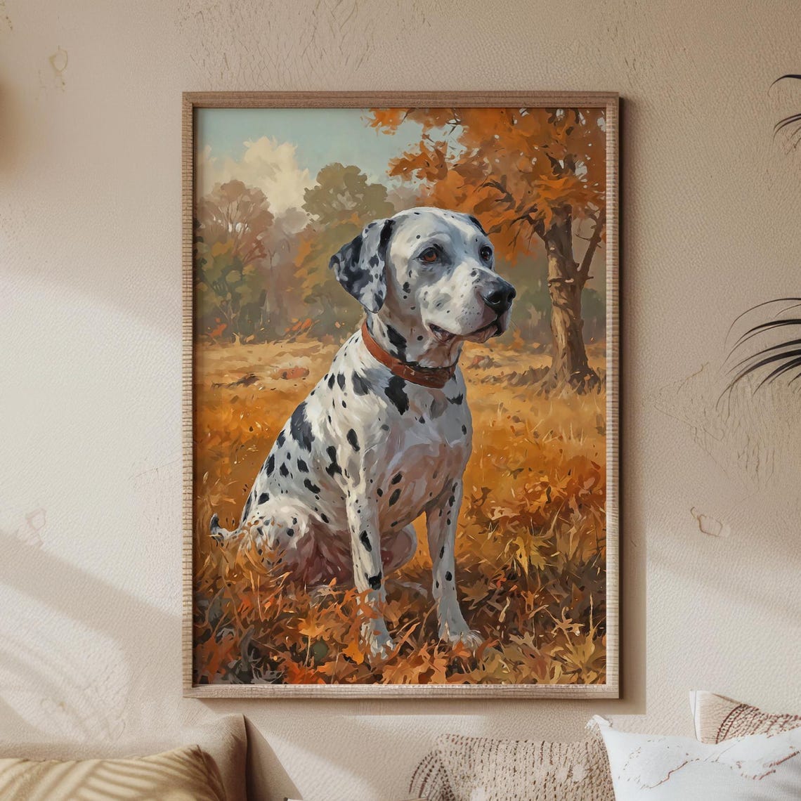 Dalmatian Dog Rustic Painting Spotted Pup in Autumn Field Print