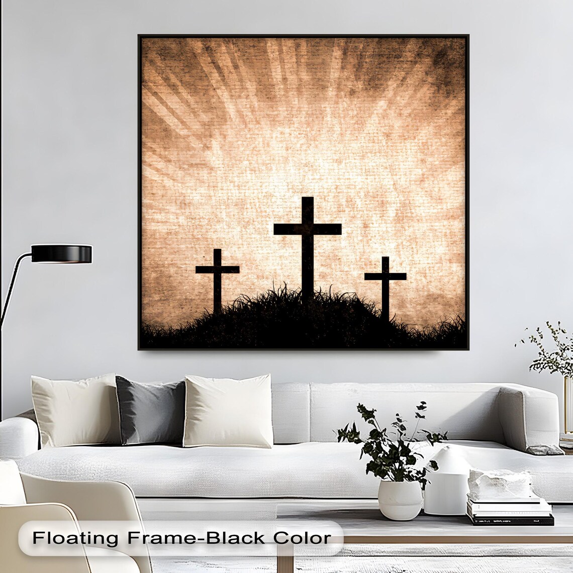Three Crosses On Hill Radiant Sepia Sunrise Christian Art Poster