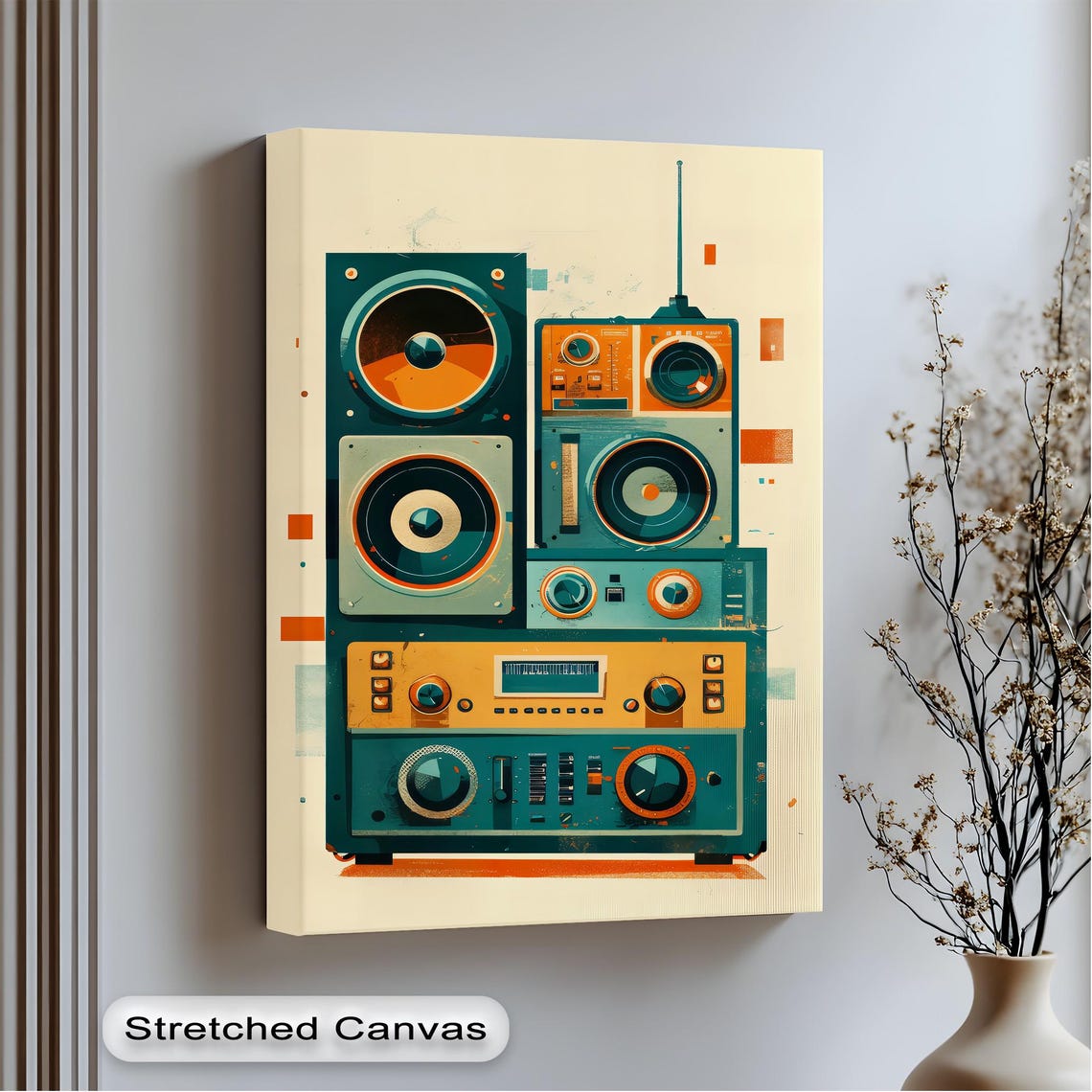 Retro Stereo System Teal Orange Vintage HiFi Audio Art Poster