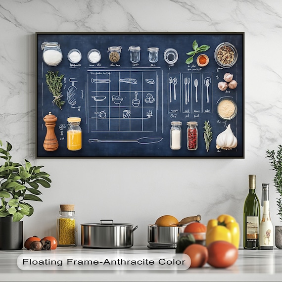 Kitchen Measurement Conversion Chart Navy Chalkboard Culinary Poster