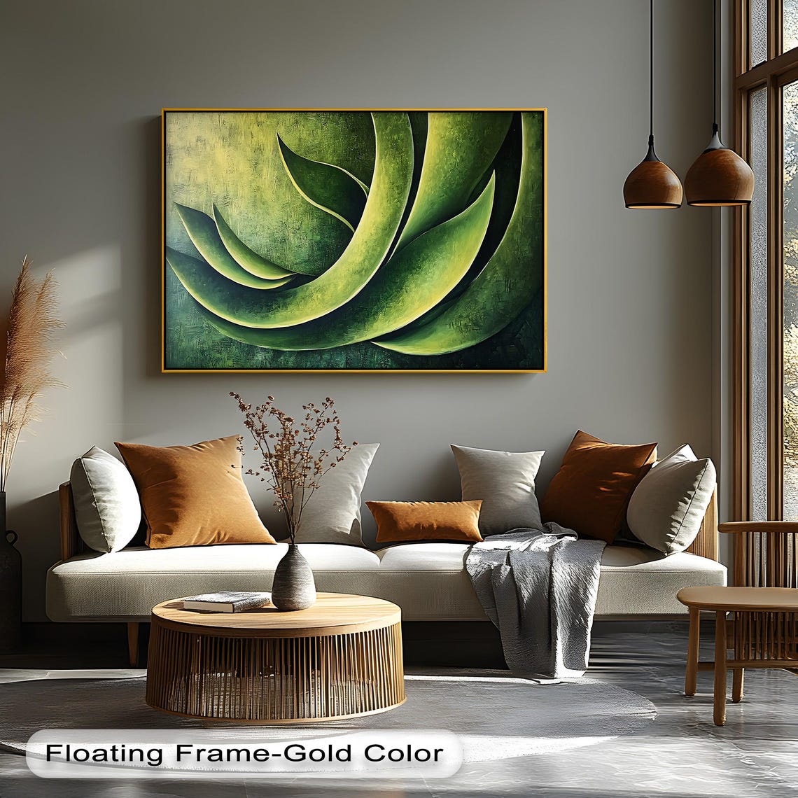 Abstract Green Agave Leaf Swirl Modern Botanical Canvas Artwork Poster