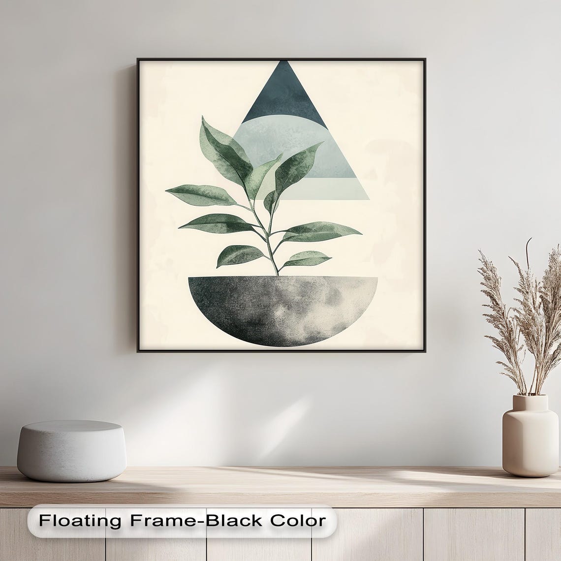 Geometric Plant Leaves Triangle Charcoal Minimal Botanical Poster