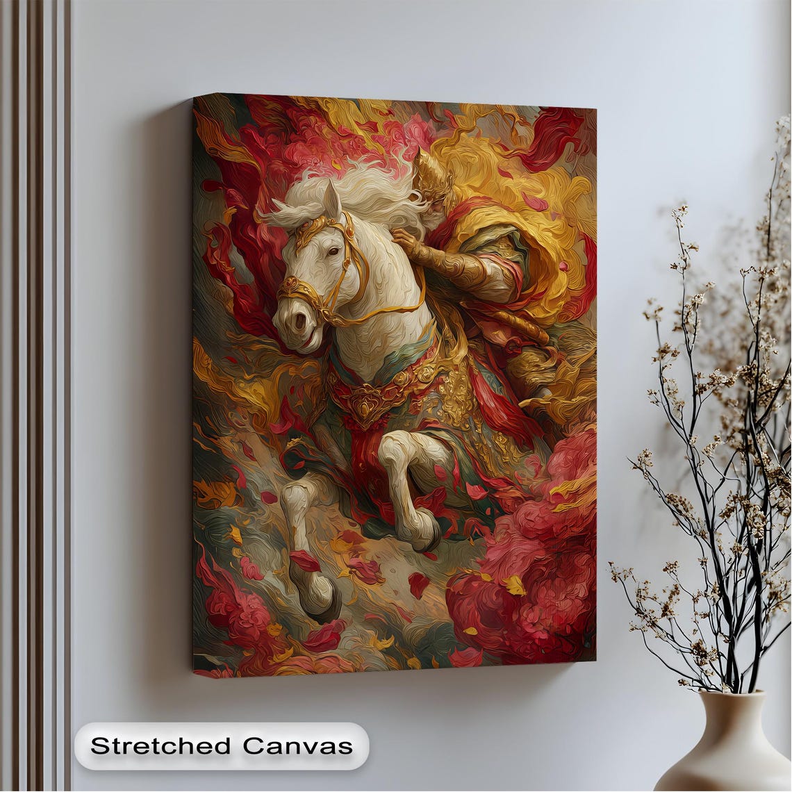 Knight On White Horse Fiery Battle Painterly Epic Warrior Poster
