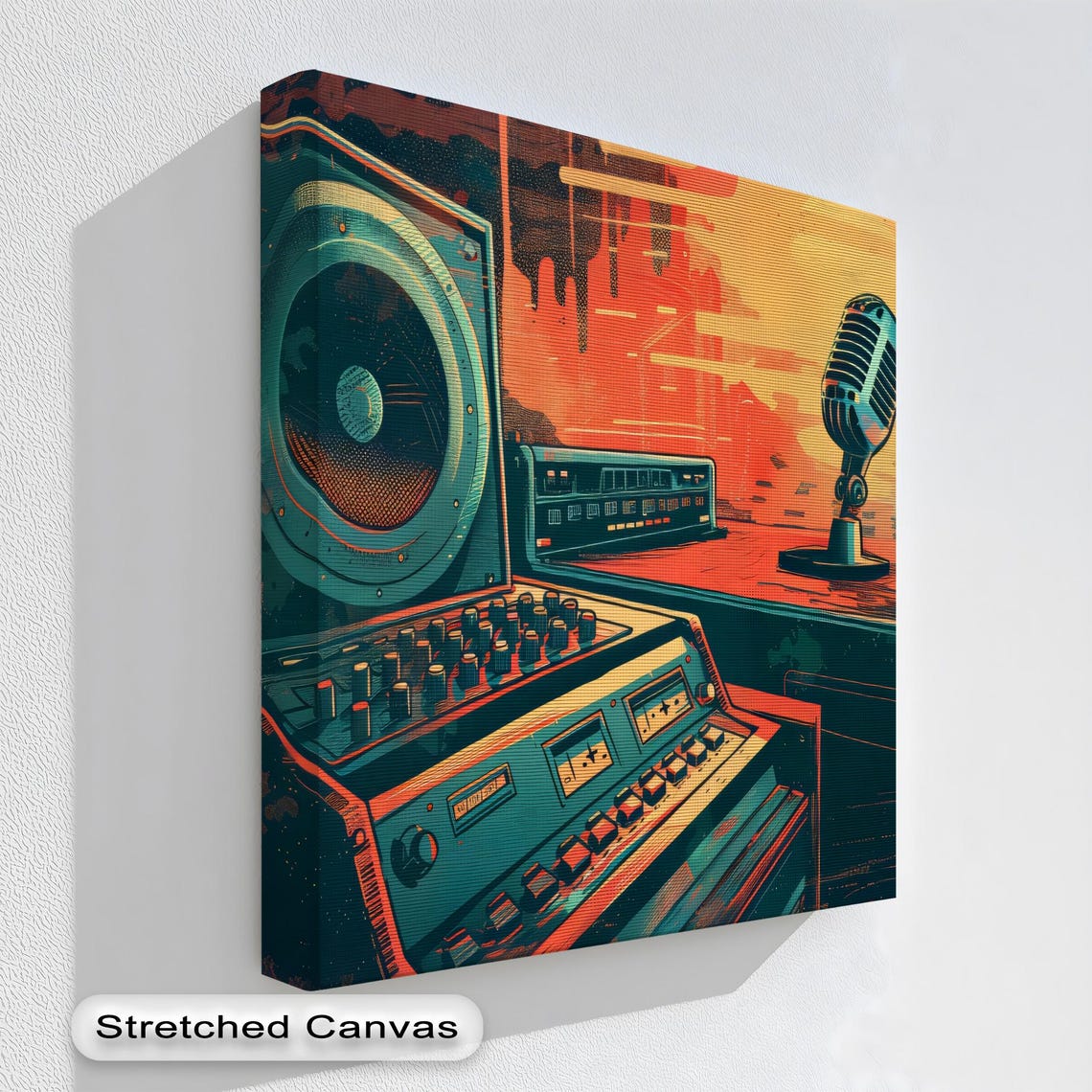Vintage Studio Mixer Microphone Speaker Retro Music Room Print