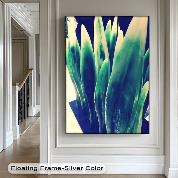 Blue Green Botanical Canvas Art Modern Framed Leaf Print