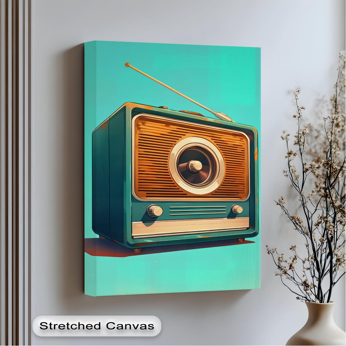 Retro Turquoise Radio Speaker Cool Midcentury Music Room Poster