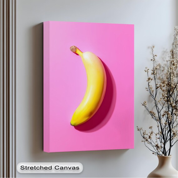 Banana Pop Art Hot Pink Canvas Vibrant Yellow Fruit Modern Kitchen Poster