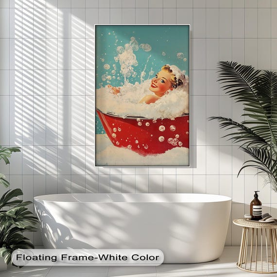 Retro Pinup Bubble Bath Art Vintage Glam Bathroom Canvas Print