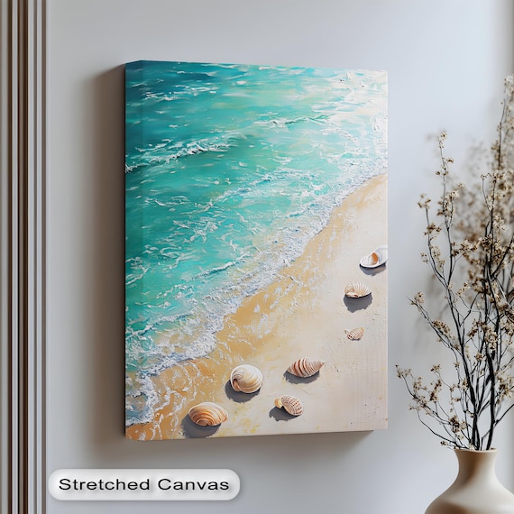 Seashells Turquoise Shoreline Ocean Waves Sandy Beach Canvas Print