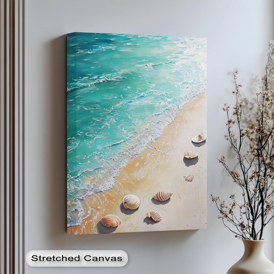 Seashells Turquoise Shoreline Ocean Waves Sandy Beach Canvas Print