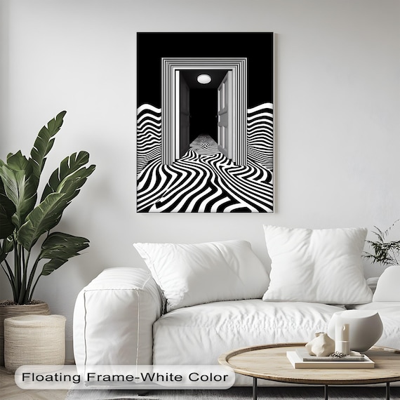 Optical Illusion Doorway Hallway Wavy Floor Black White Abstract Poster