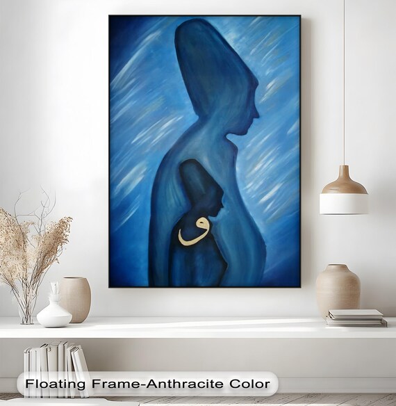 Mother And Child Canvas Prints Blue Silhouette Print Anthracite Framed Artwork