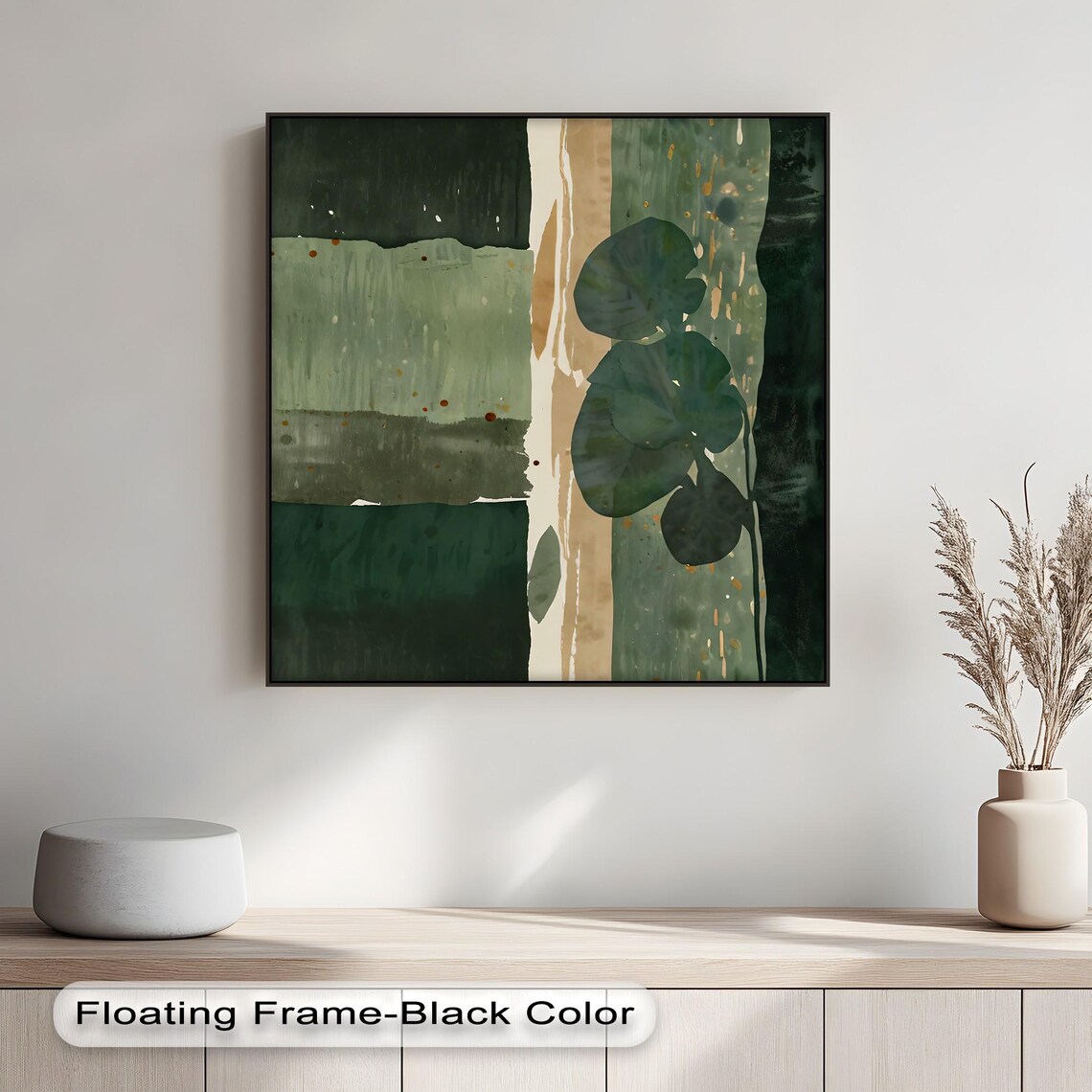 Green Abstract Leaf Canvas Art Modern Botanical Wall Decor