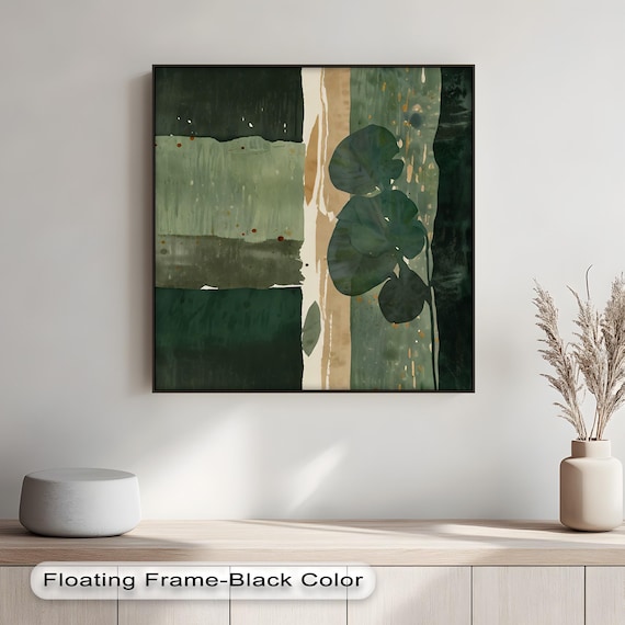 Green Abstract Leaf Canvas Art Modern Botanical Wall Decor