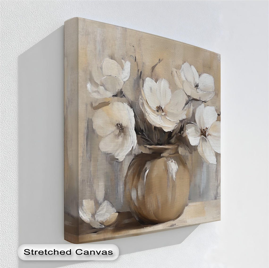 White Magnolia Blooms Vase Soft Neutral Tone Still Life Poster