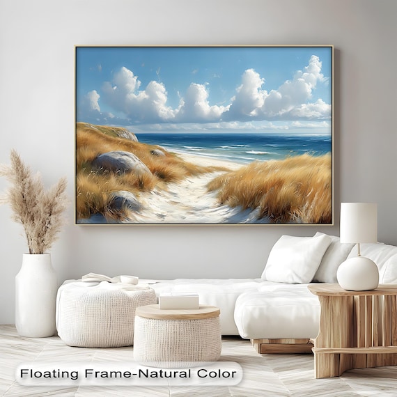 Coastal Sand Dunes Path Golden Grass Ocean View Serene Beach Painting Poster