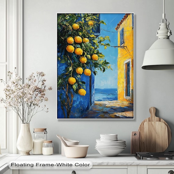 Lemon Tree Overlooking Mediterranean Sea Coastal Alley Oil Painting Poster