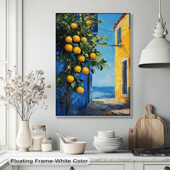 Mediterranean Lemon Tree Canvas Print Coastal Kitchen Wall Art