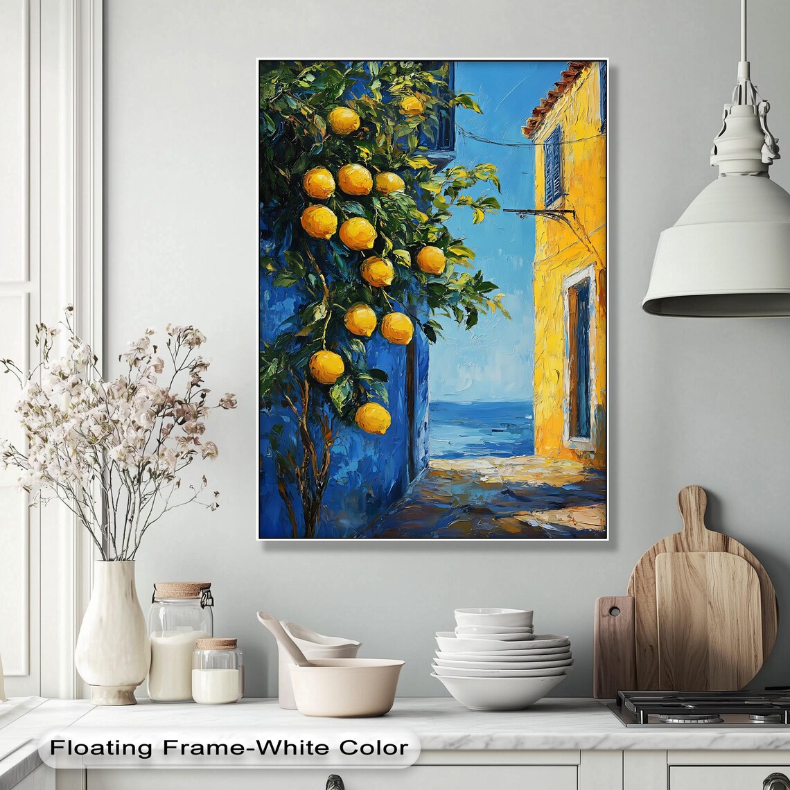 Lemon Tree Overlooking Mediterranean Sea Coastal Alley Oil Painting Poster