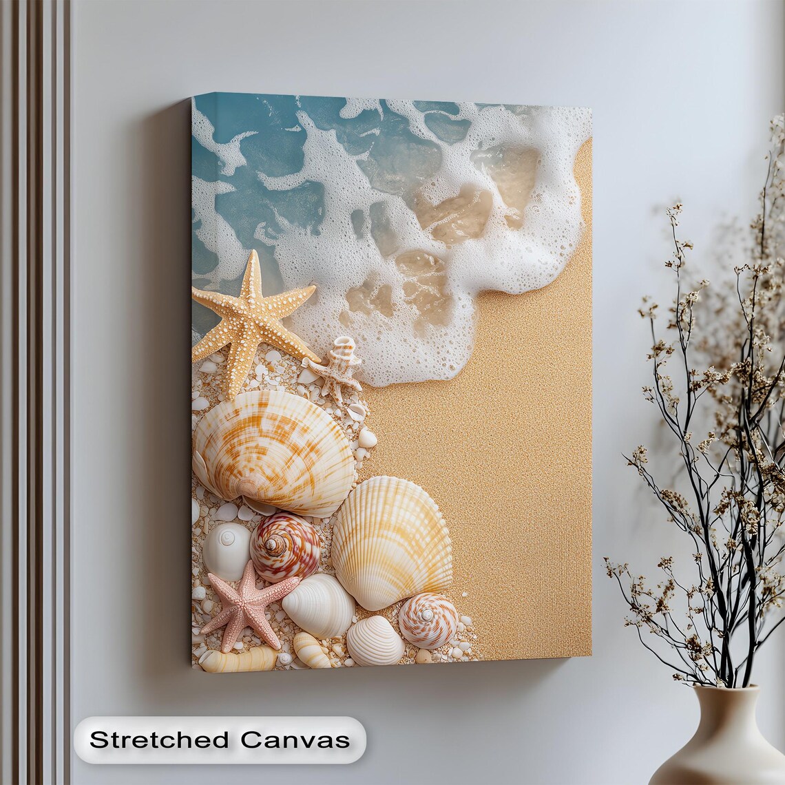 Shell Beach Canvas Art Coastal Starfish Print Framed Option