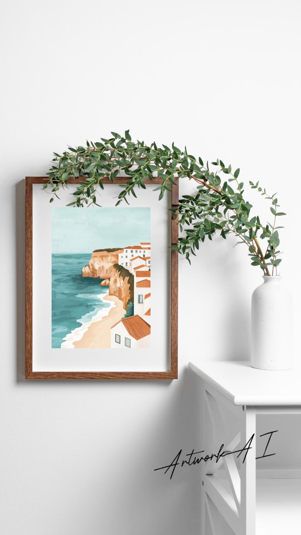 Mediterranean Cliff Idyll, Coastal Wall Art Print