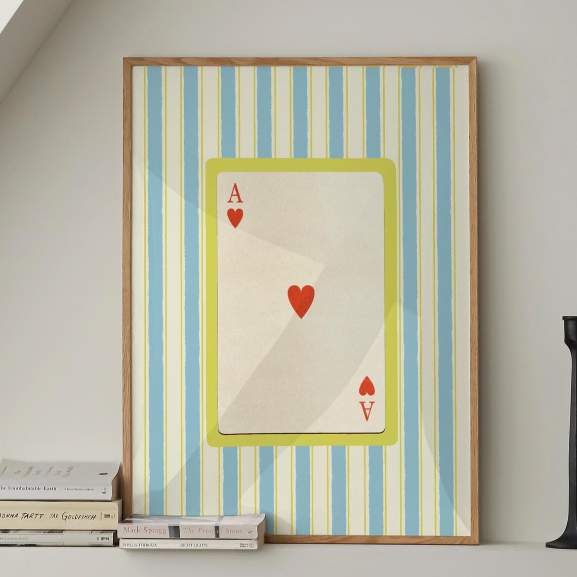 Ace of Hearts Card Striped Blue Yellow Retro Playing Card Poster