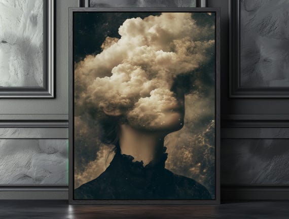 Surreal Cloud Head Portrait Moody Dreamlike Gothic Wall Poster