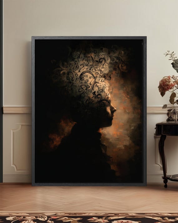 Dark Academia Wall Art Mystical Abstract Portrait Canvas Print Surreal Prints