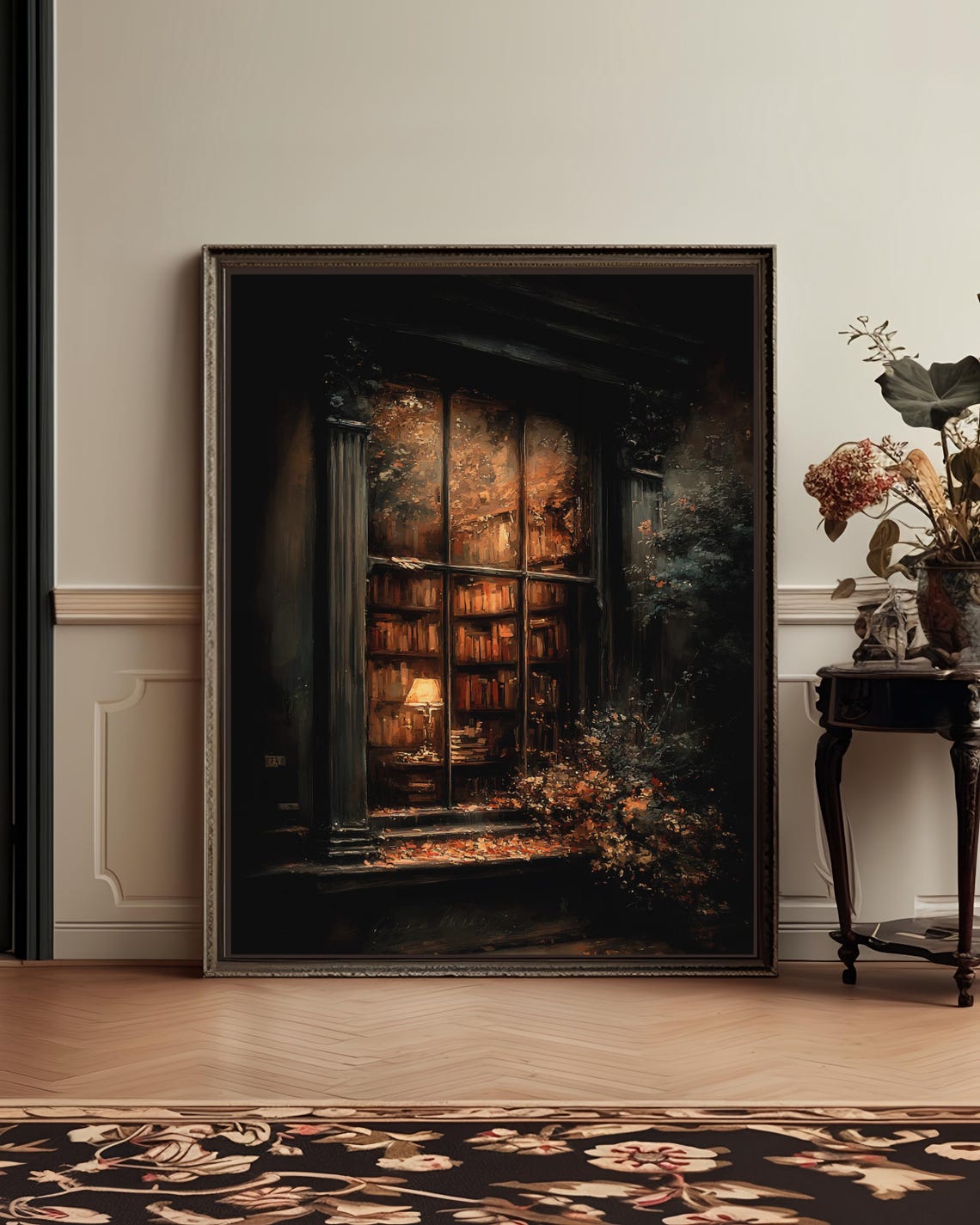 Moody Library Window Night Dark Academia Bookish Reader Poster