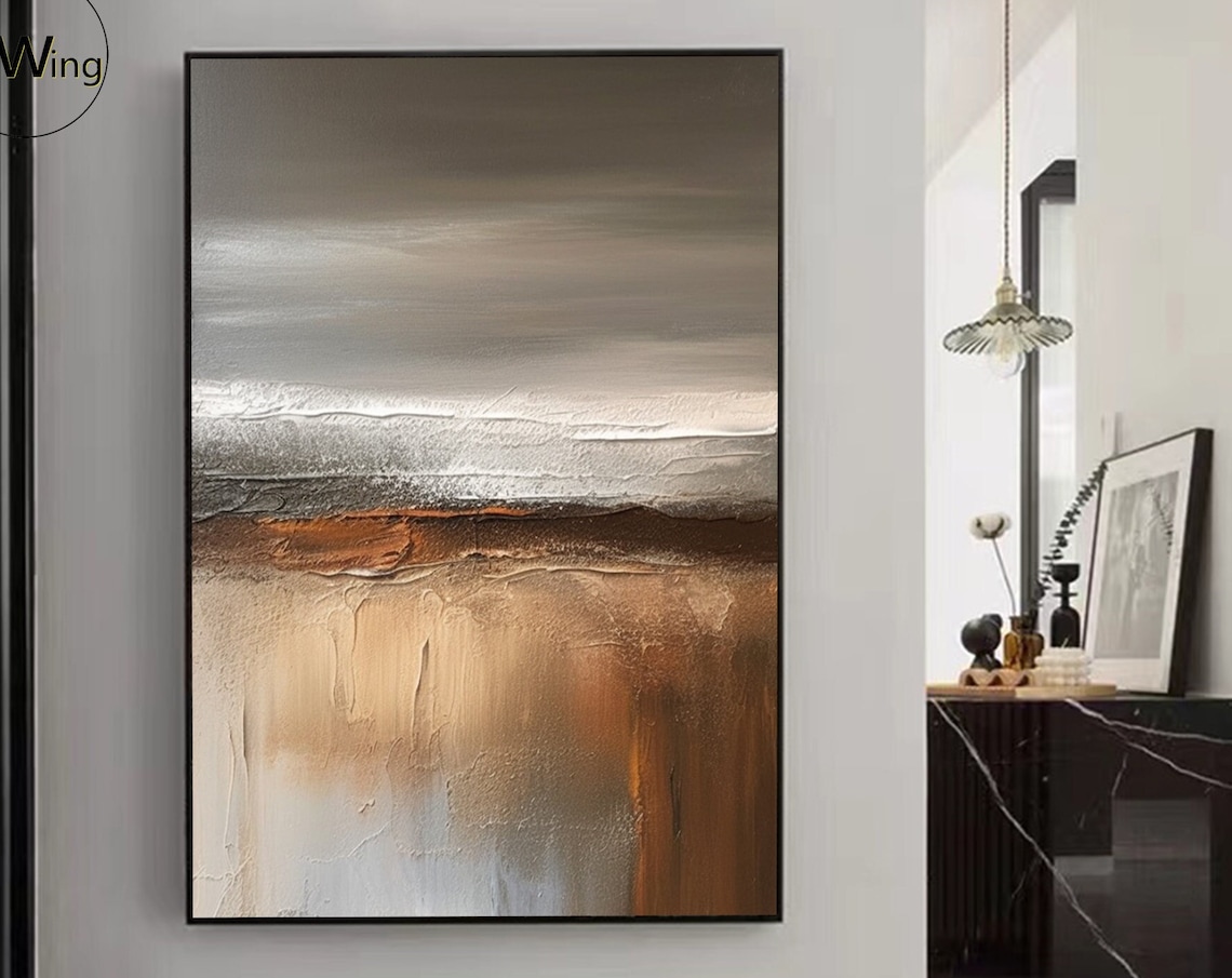 Gray Bronze Sunset Over Water Abstract Landscape Textured Art Poster